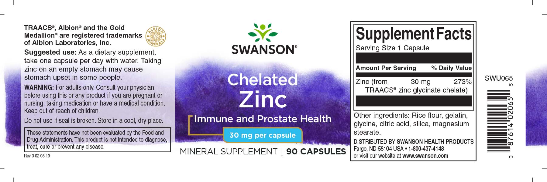 View product label: Zinc Albion Chelated – Swanson Ultra