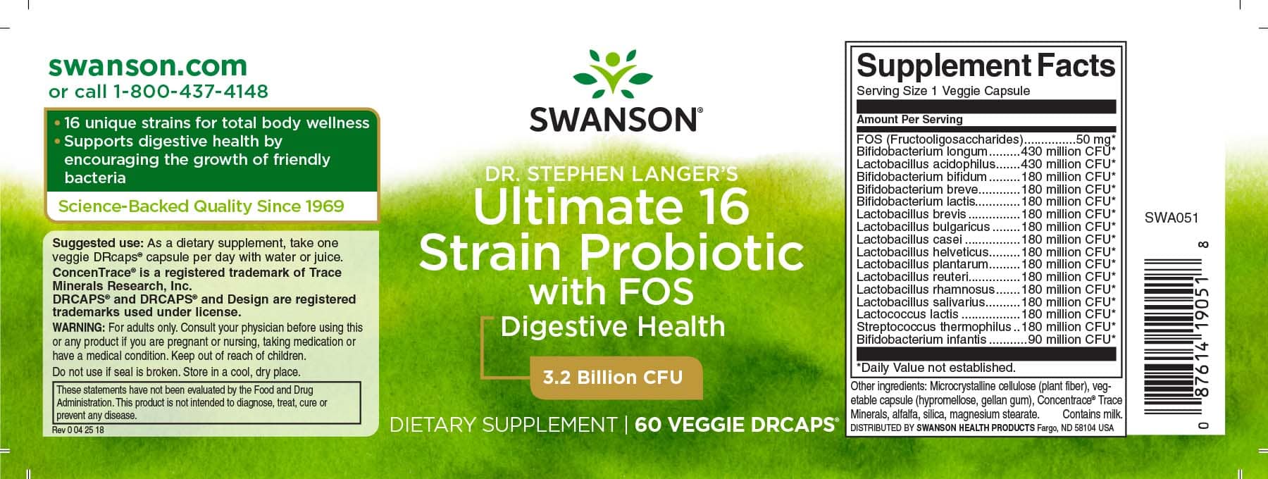 View product label: Dr. Stephen Langer’s Ultimate 16 Strain Probiotic – Swanson
