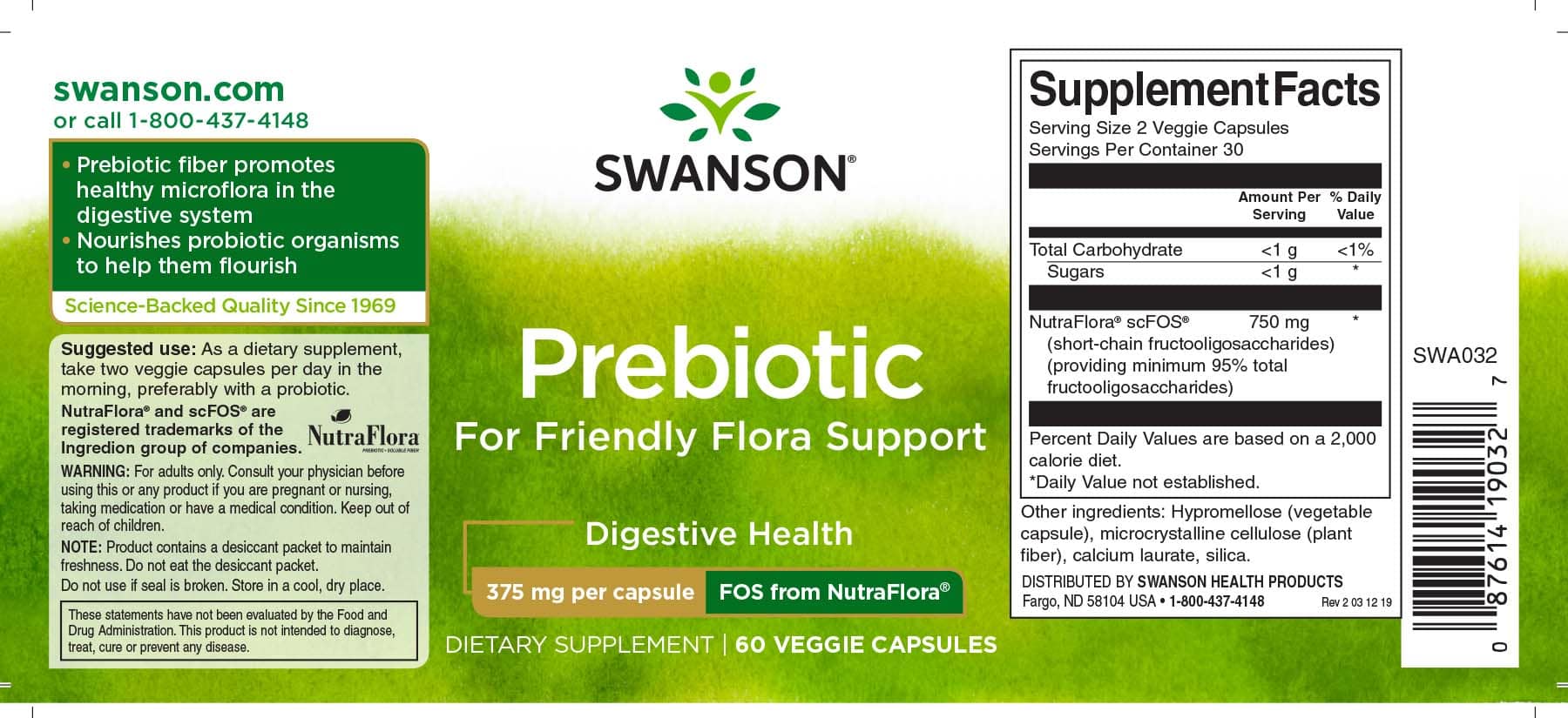 View product label: Prebiotic – Swanson