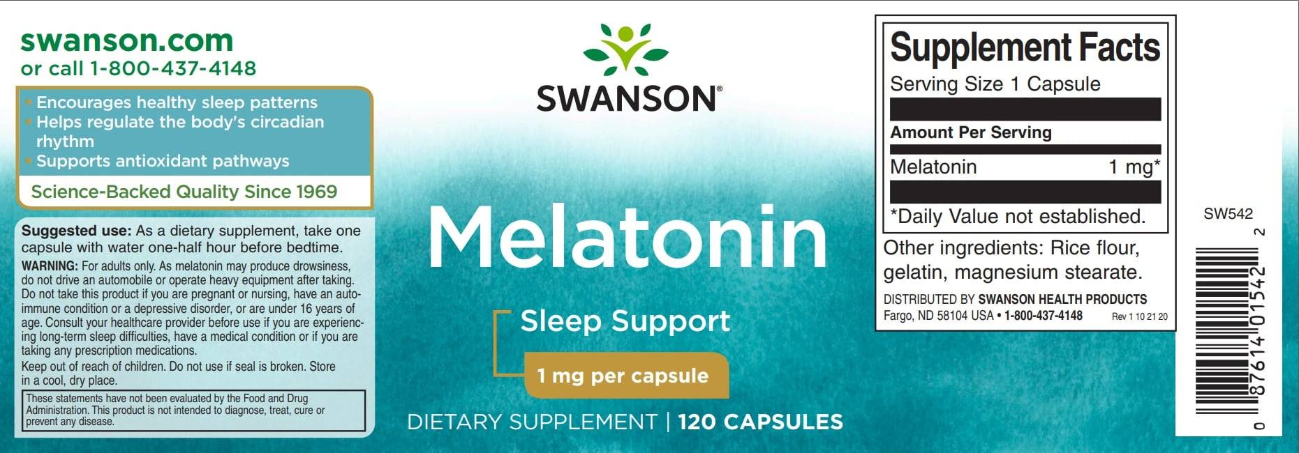 View product label: Melatonin – Swanson