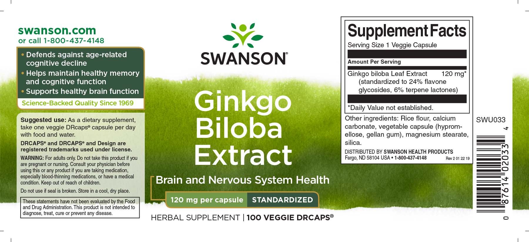 View product label: Ginkgo Biloba for Focus & Memory – Swanson Standardized