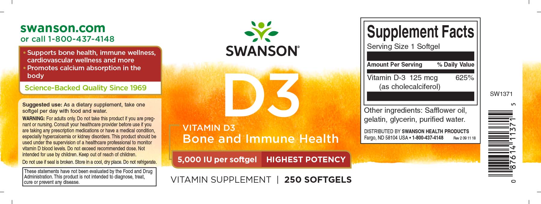 View product label: Vitamin D3 – Swanson