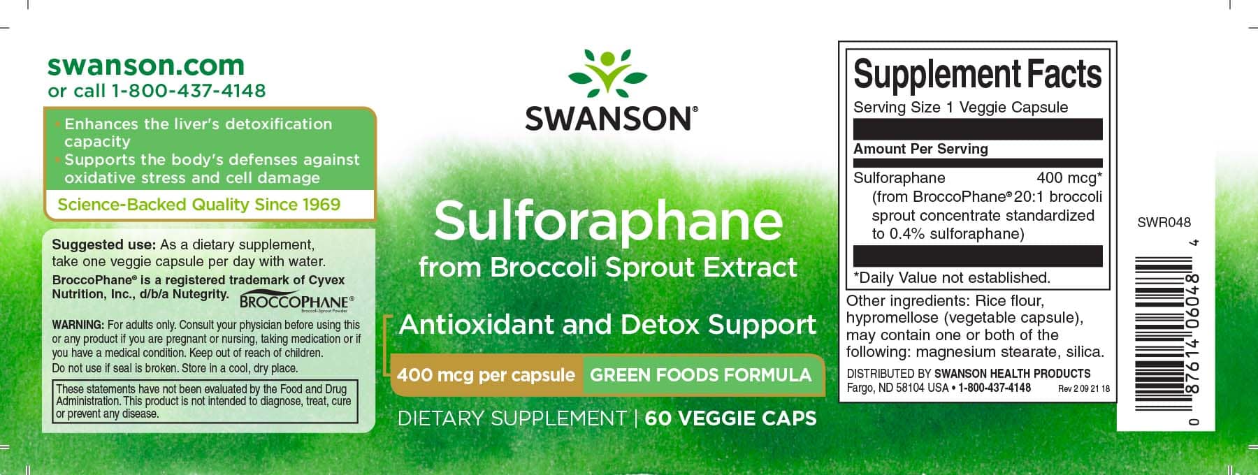 View product label: Sulforaphane from Broccoli Sprout – Swanson
