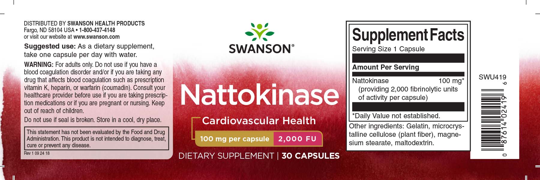 View product label: Nattokinase – Swanson