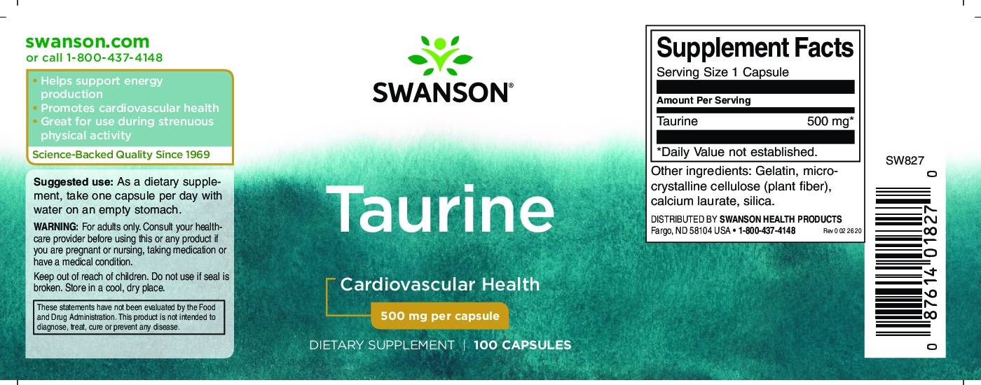 View product label: Taurine – Swanson