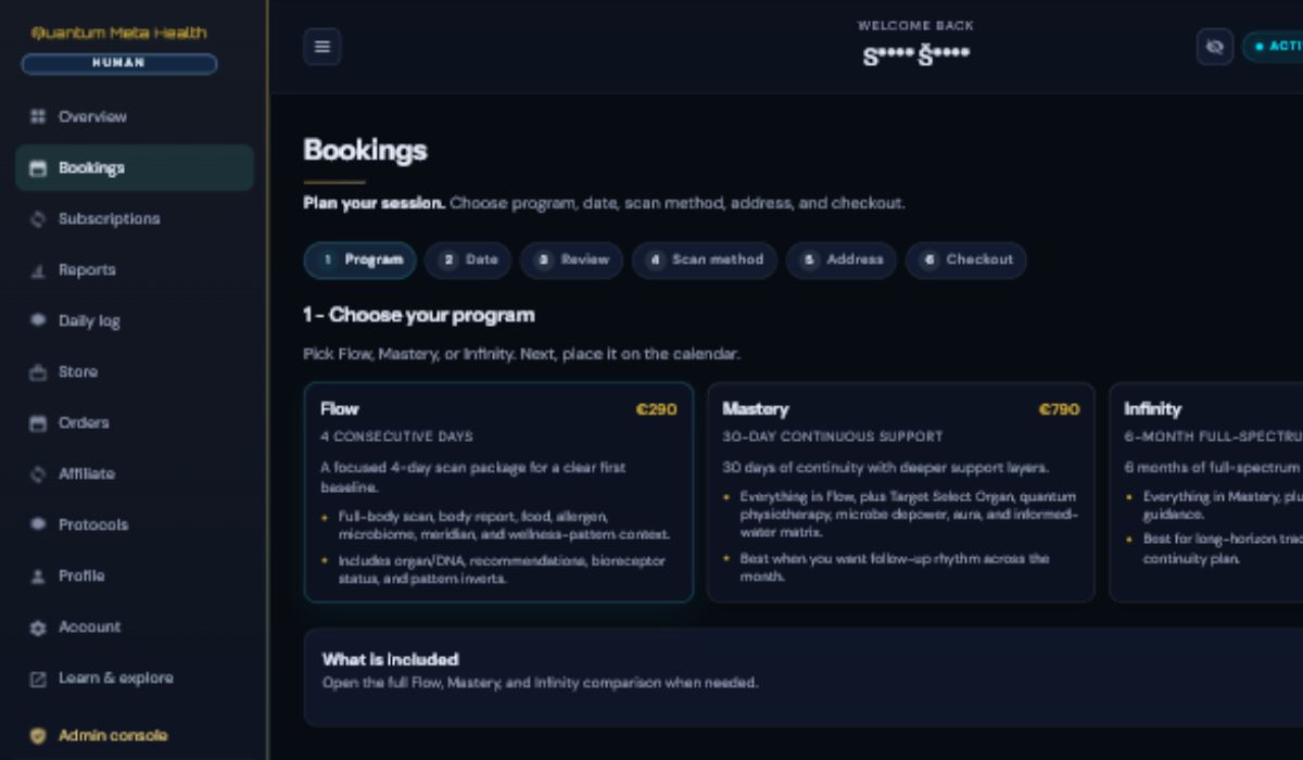 QMH booking page - choose your program, date and scan method