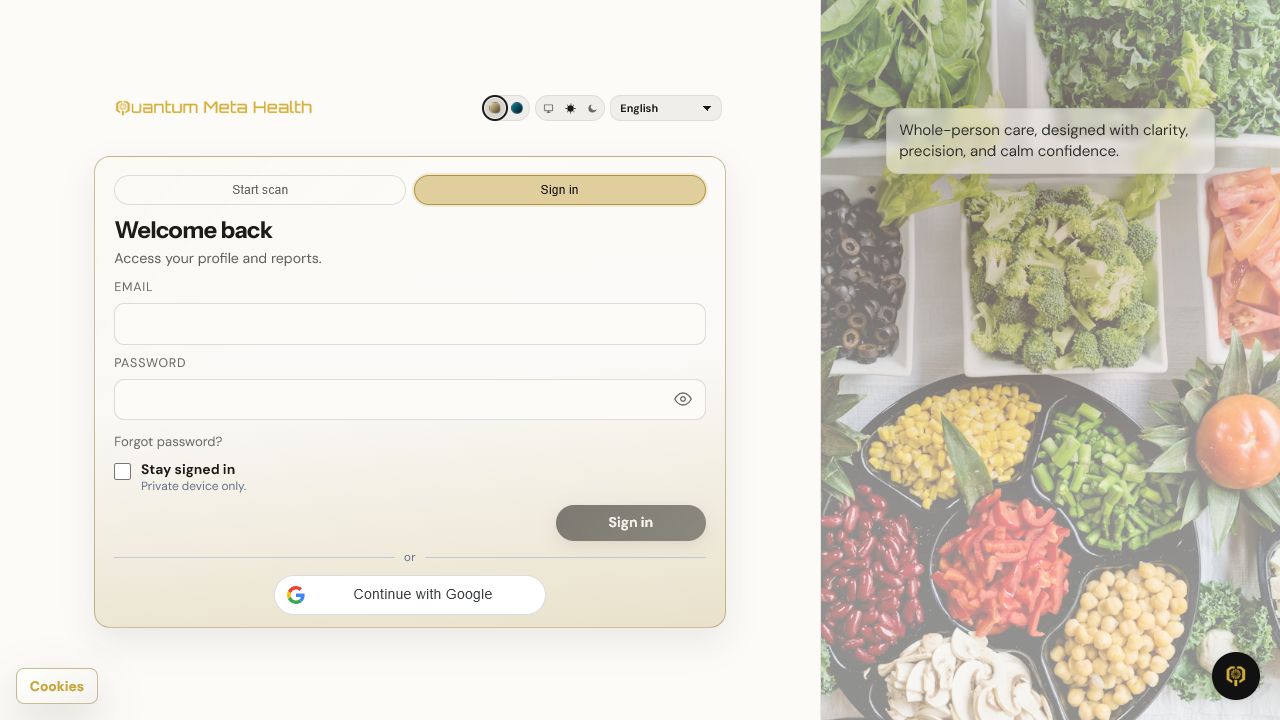 QMH Human sign-in page in Warm Sand light mode
